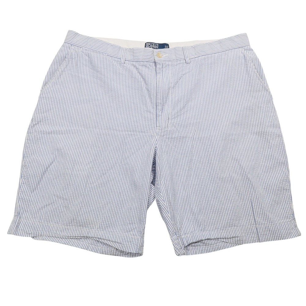 POLO RALPH LAUREN Men's‎ 38 Blue White Striped Seersucker Straight Leg Shorts
